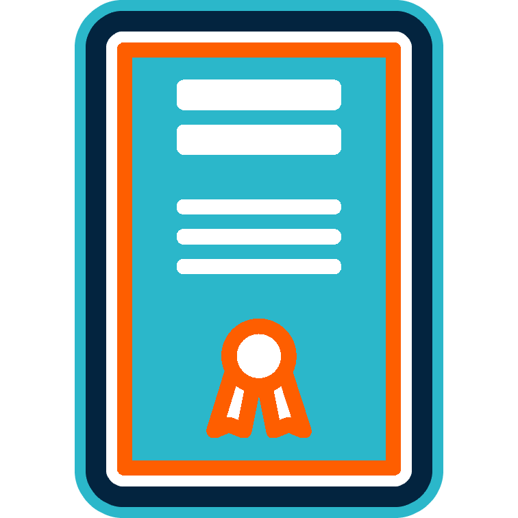A ShingleTherapy Colored Icon of a Certificate Representing ShingleTherapy's Final Review and Protection Step of Their Process.